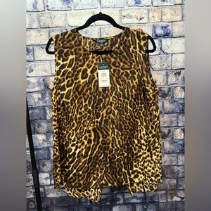 NWT Ralph Lauren Leopard Crepe Asymmetrical Back Sleeveless Top Sz Large